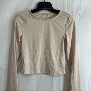 SDNGED Women’s Basic Polyester Long Sleeve T-Shirt Cream Medium